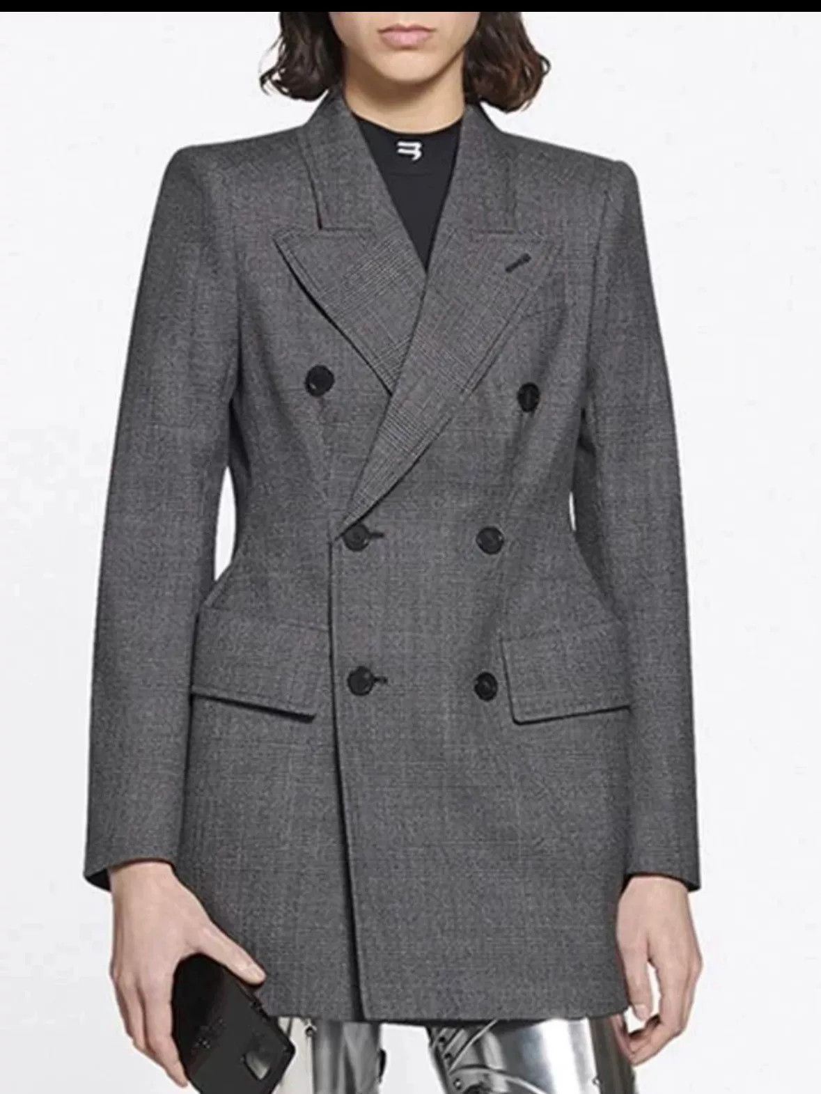 Balenciaga Balenciaga Gray Plaid Hourglass Blazer Size US S / EU 44-46 / 1 - 8 Thumbnail