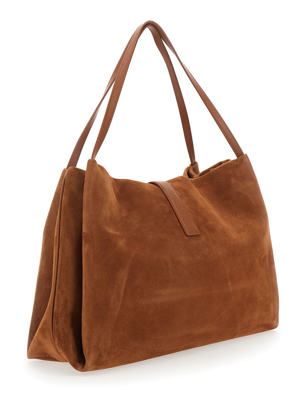 Salvatore Ferragamo 'New Line Grande' Brown Shoulder Bag with Two Flat Handles and Gancini Detail on the Front in Suede Woman Size ONE SIZE - 3 Thumbnail