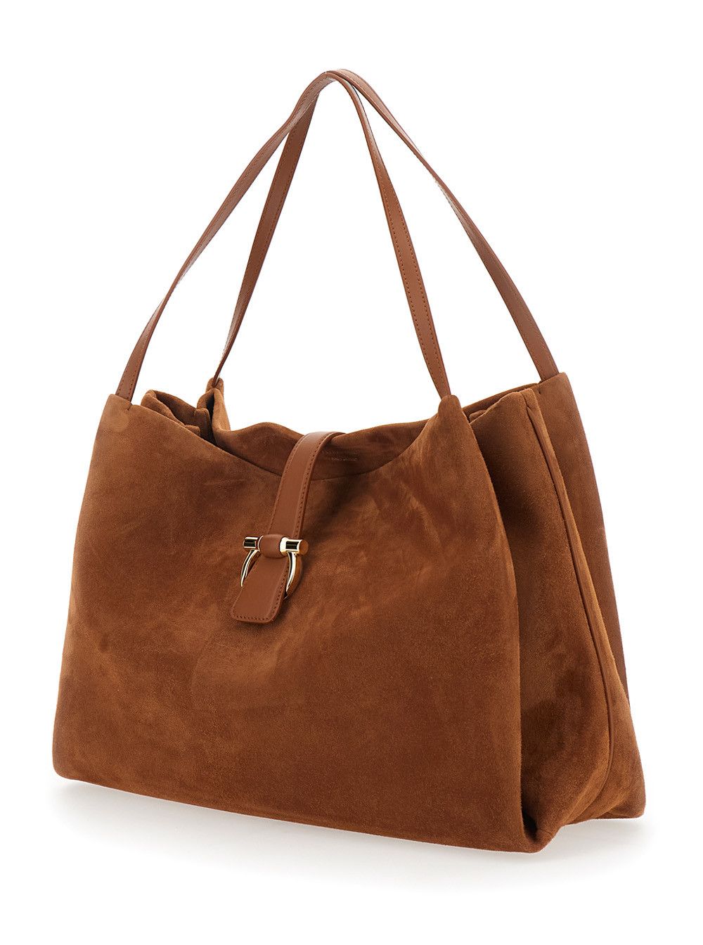 Salvatore Ferragamo 'New Line Grande' Brown Shoulder Bag with Two Flat Handles and Gancini Detail on the Front in Suede Woman Size ONE SIZE - 2 Thumbnail