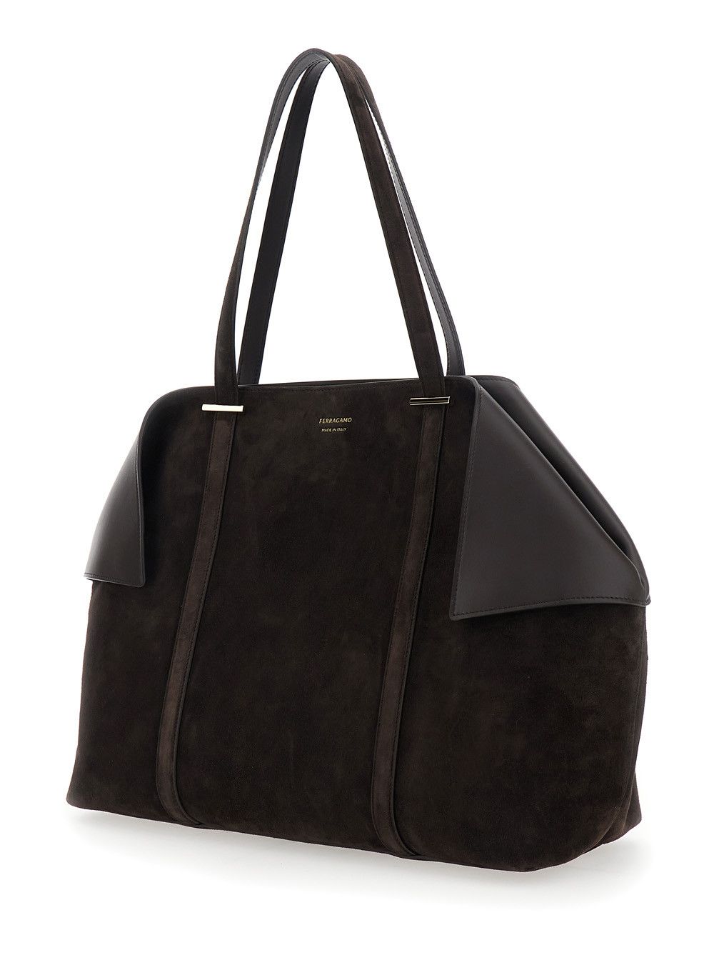 Salvatore Ferragamo Brown Tote bag with Folded Corners and Logo Lettering Embossed on the Front in Suede Woman Size ONE SIZE - 2 Thumbnail