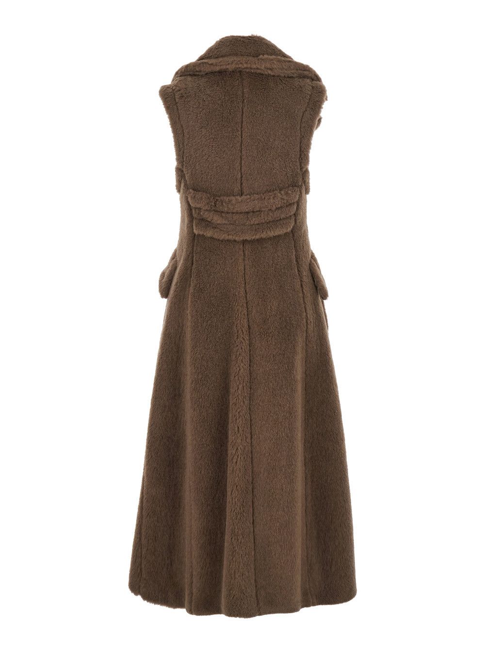Brown Sleeveless Coat with Wide Classic Lapels in Fur Woman