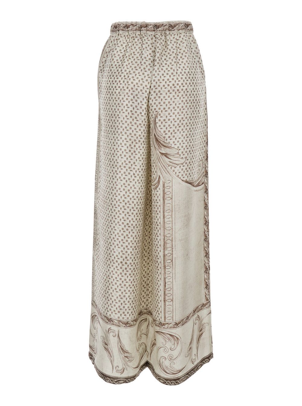 Max Mara Beige 'Rive' Pants with All-Over Geometric Print in Silk for Women Size 28" / US 6 / IT 42 - 2 Thumbnail
