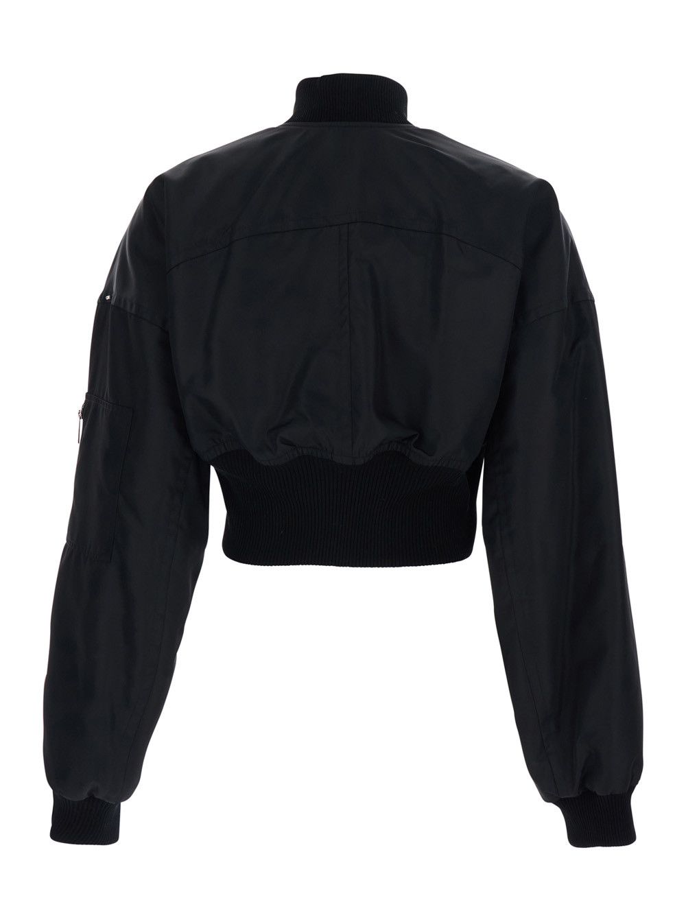 Sportmax Crop Jacket "Crop Jacket" with Bomber Collar and Pocket on Sleeve in Black Tech Fabric for Women Size M / US 6-8 / IT 42-44 - 2 Thumbnail