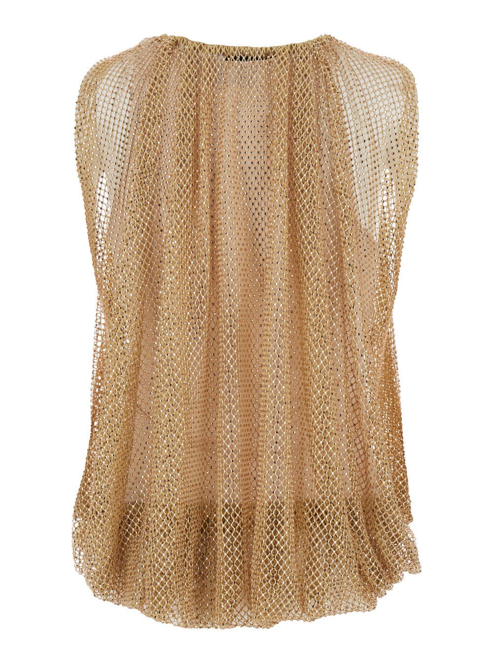 Sportmax Top with Mesh Design and All-Over Applied Rhinestones in Beige Fabric for Women Size XS / US 0-2 / IT 36-38 - 2 Thumbnail