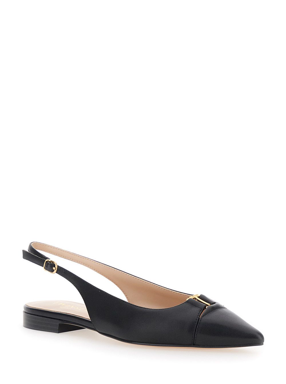 TWINSET Ballet shoes with Pointed Design and Adjustable Strap in Black Leather for Women Size US 6 / IT 36 - 2 Thumbnail