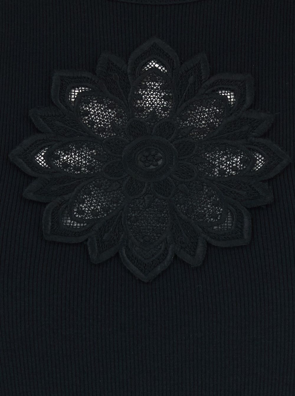TWINSET Sleeveless Top with Tone-on-Tone Floral Embroidery on the Front in Black Cotton for Women Size M / US 6-8 / IT 42-44 - 3 Thumbnail