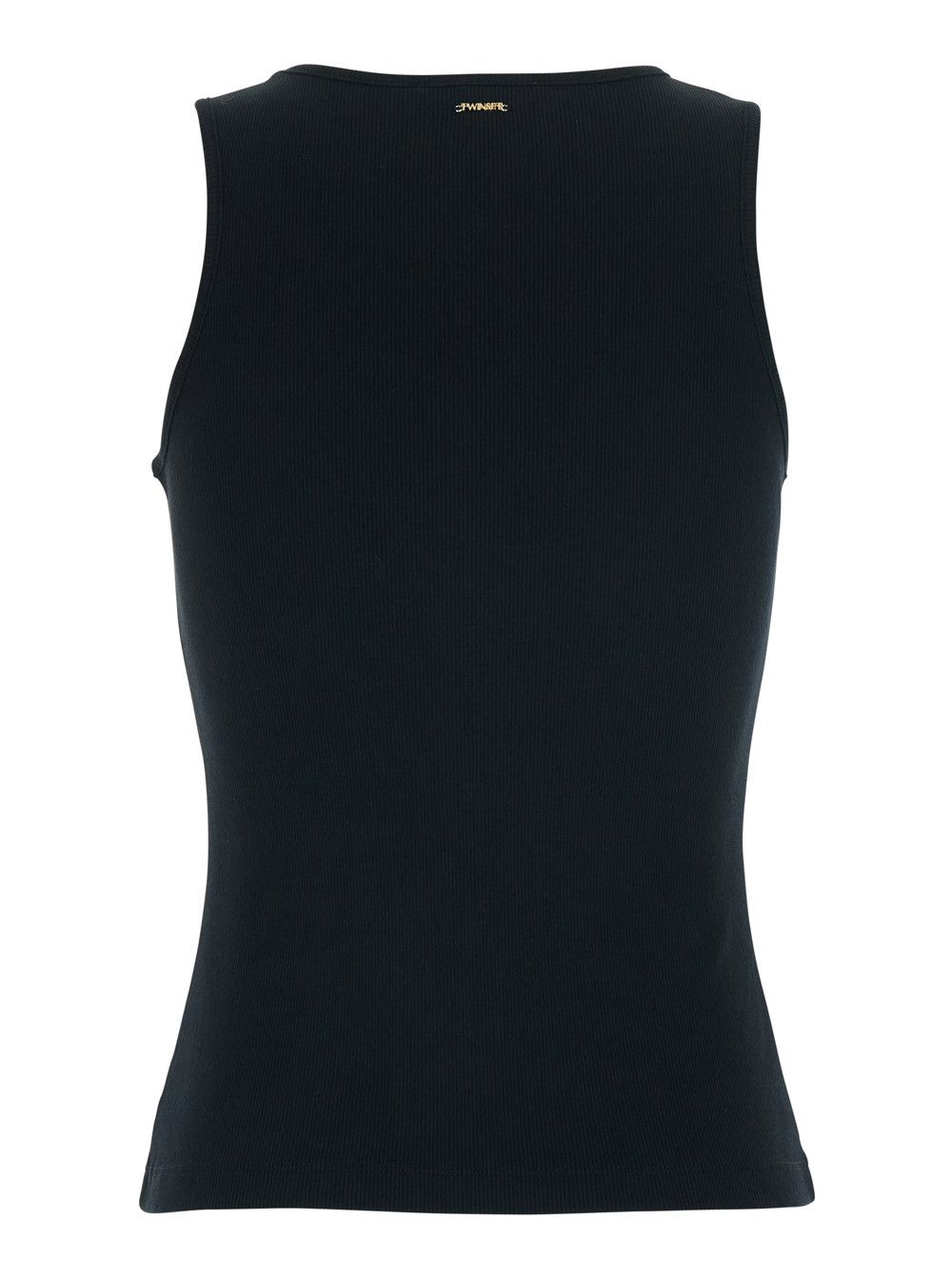 TWINSET Sleeveless Top with Tone-on-Tone Floral Embroidery on the Front in Black Cotton for Women Size S / US 4 / IT 40 - 2 Thumbnail