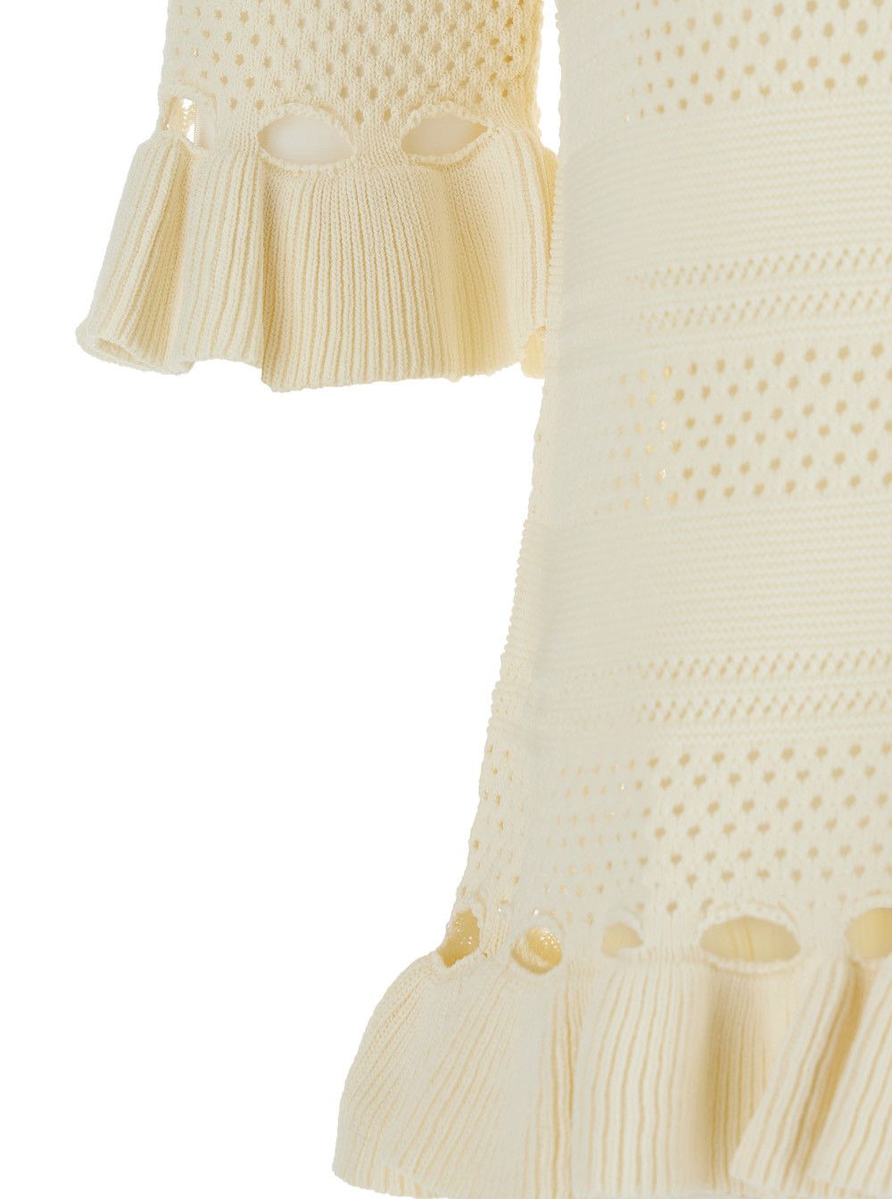 TWINSET Sweater with Ruffles and Perforated Design in Wool Blend White Women Size M / US 6-8 / IT 42-44 - 3 Thumbnail