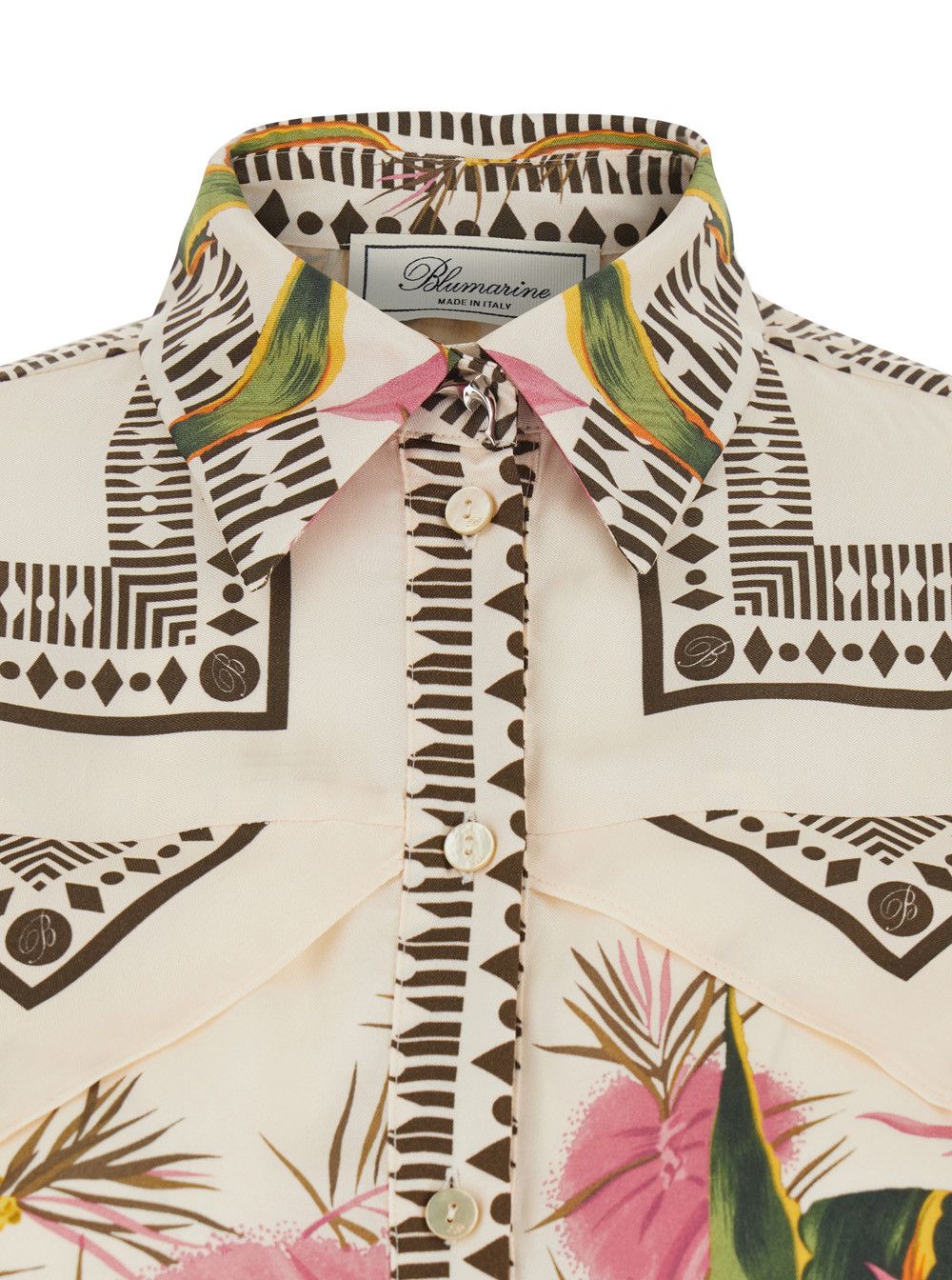 Blumarine Shirt with Pointed Collar and All-Over Floral Print in Multicolor Viscose for Women Size M / US 6-8 / IT 42-44 - 3 Thumbnail