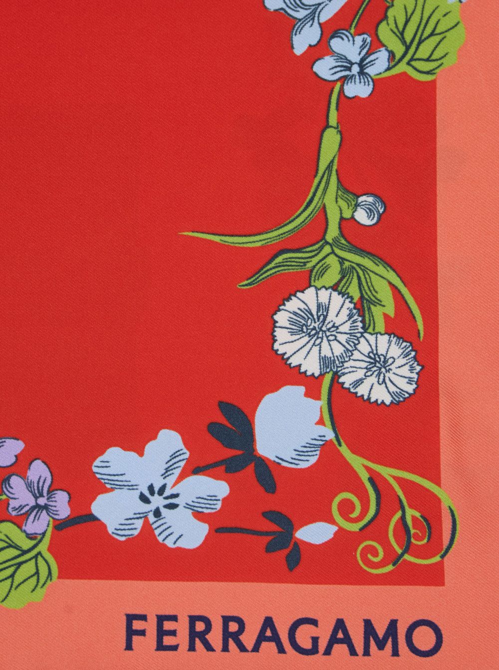 Salvatore Ferragamo Red Scarf with Floral Print Motif and Lettering Logo in Silk Woman Size ONE SIZE - 3 Thumbnail