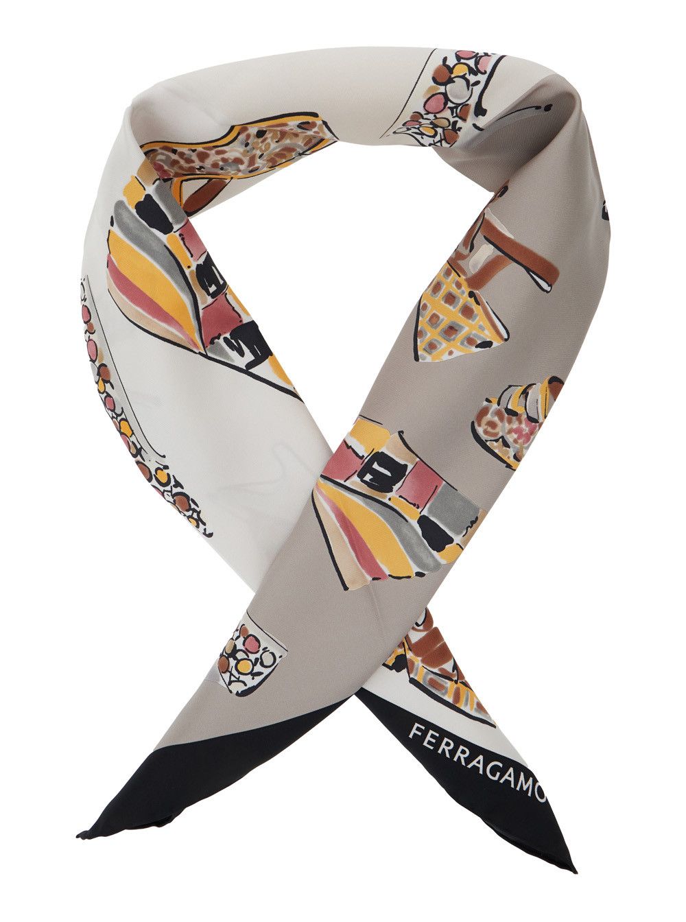 Salvatore Ferragamo Multicolor Scarf with All-Over Printed Motif and Lettering Logo In Silk for Women Size ONE SIZE - 2 Thumbnail