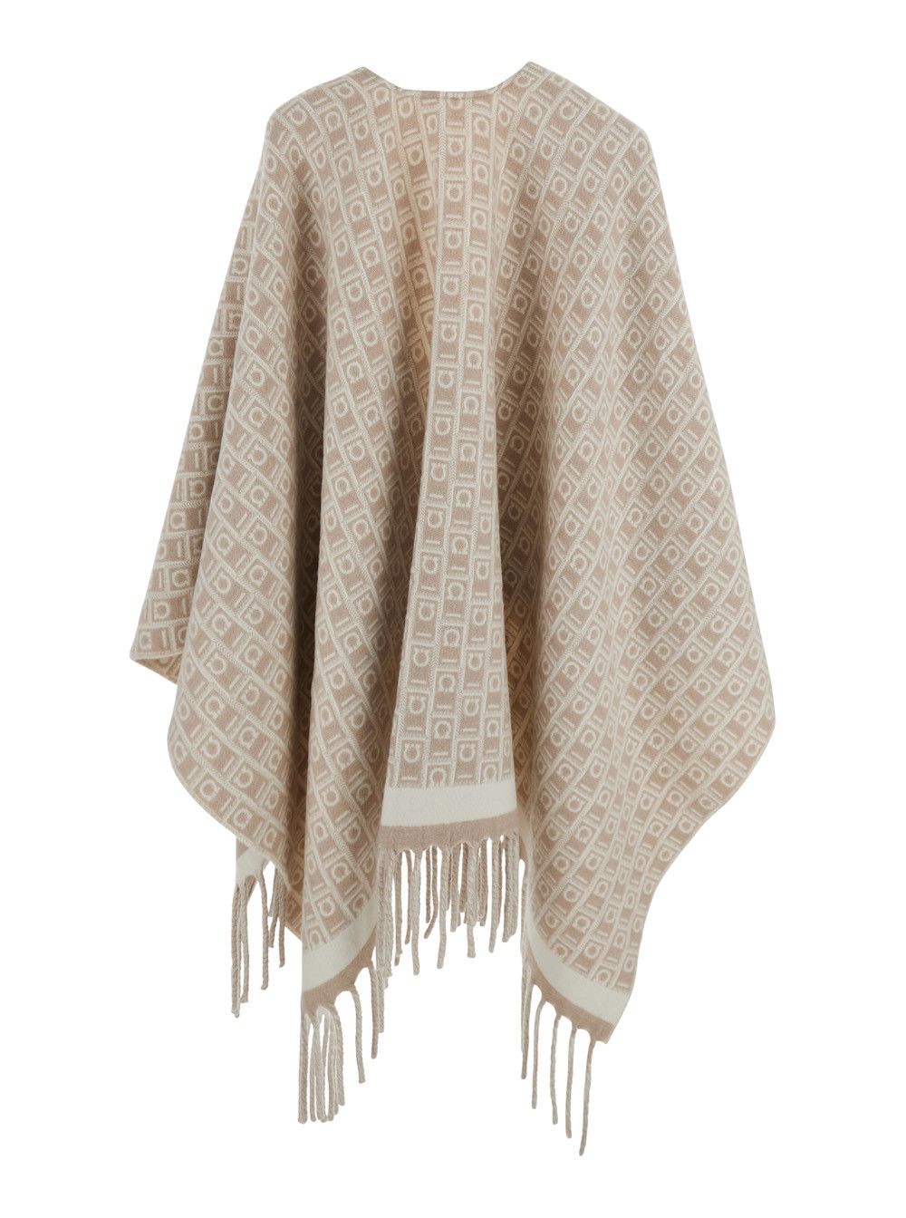 Salvatore Ferragamo Beige Cape with Frayed Hem and All-Over Gancini Embroidery in Wool for Women Size M / US 6-8 / IT 42-44 - 2 Thumbnail