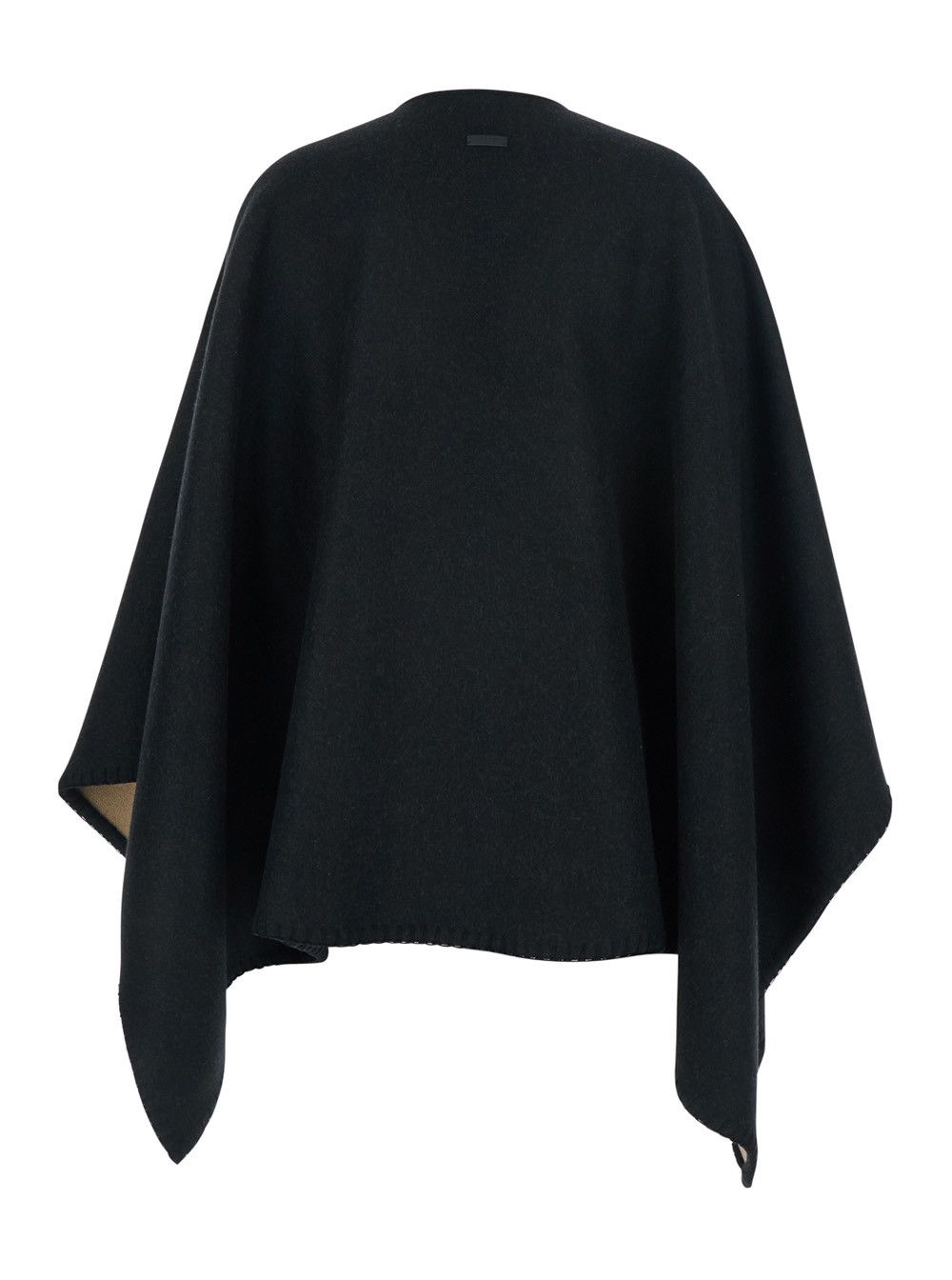 Salvatore Ferragamo Black Reversible Cape with Nadir Print and Logo Lettering on the Front in Cashmere and Wool for Women Size M / US 6-8 / IT 42-44 - 2 Thumbnail