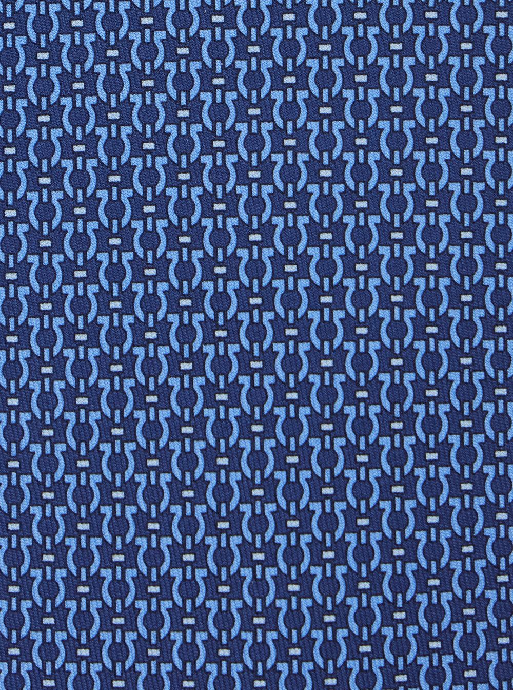 Salvatore Ferragamo Blue Silk Tie with Knot Closure on the Back and All-Over Gancini Print Man Size ONE SIZE - 3 Thumbnail