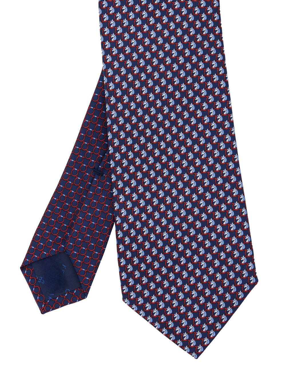 Blue Tie with Rear Tie Closure and All-Over Gancini Print in Silk Man