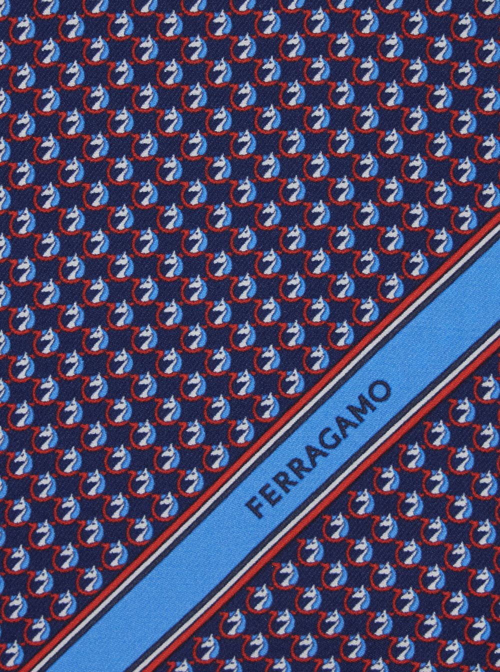 Salvatore Ferragamo Blue Pocket Square with Gancini Print and Lettering Logo in Silk Man Size ONE SIZE - 3 Thumbnail