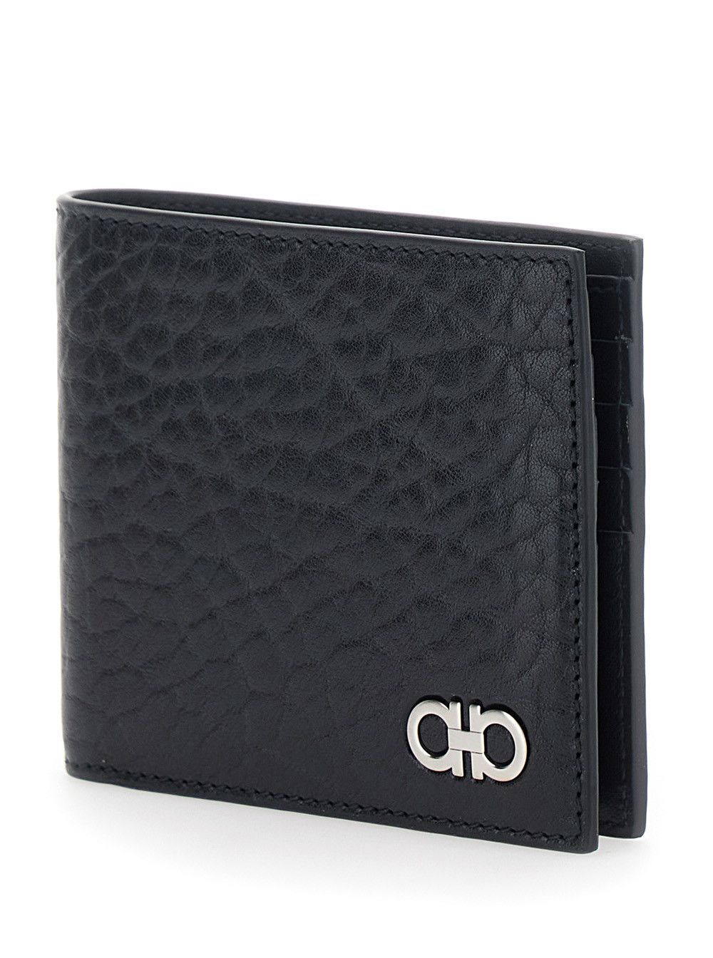 Salvatore Ferragamo 'Revival' Black Wallet with Gancini Buckle on the Front in Grained Leather Man Size ONE SIZE - 2 Thumbnail