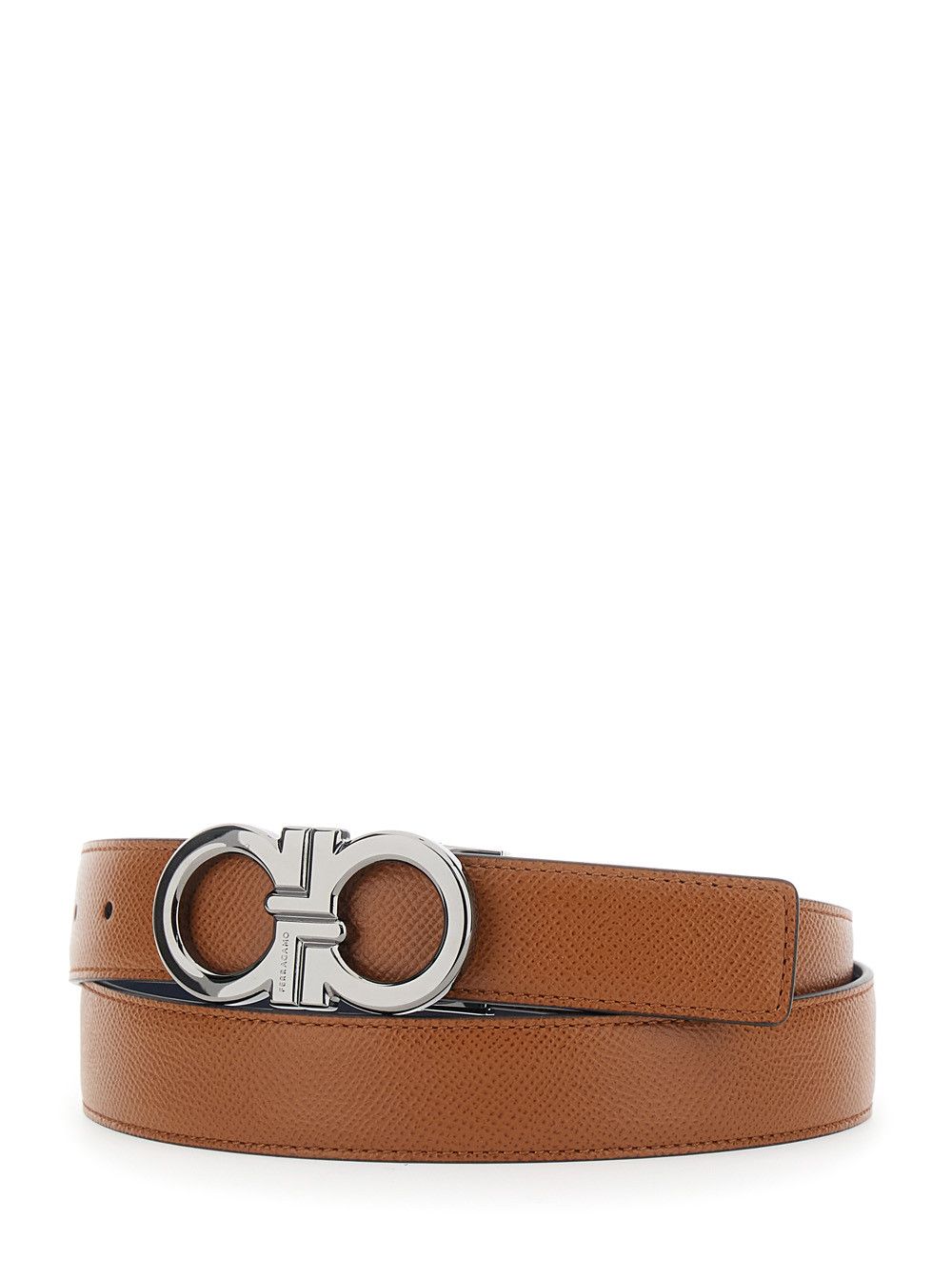 Salvatore Ferragamo Beige Reversible Belt with Gancini Buckle in Hammered Leather Man Size ONE SIZE - 2 Thumbnail