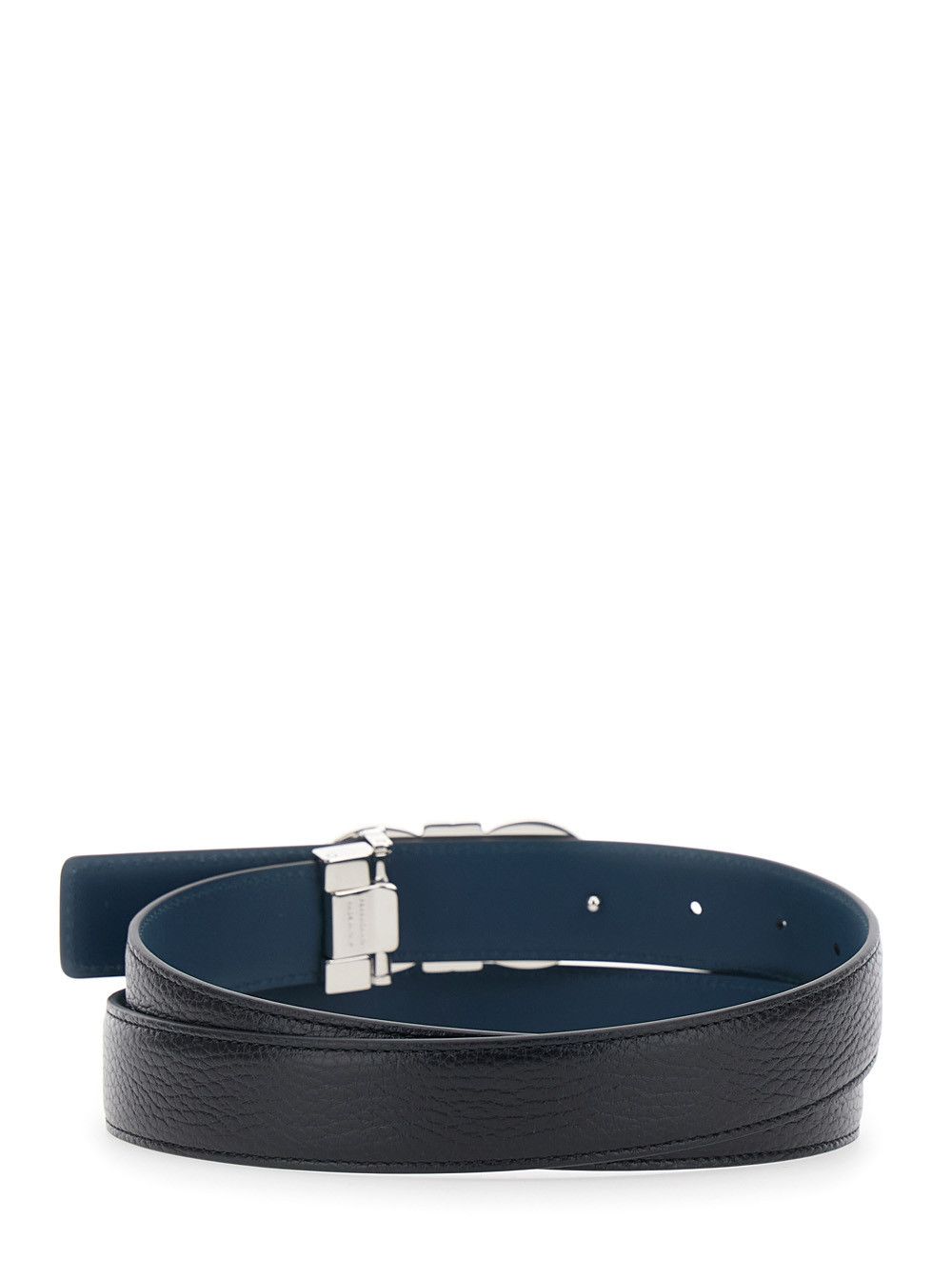 Salvatore Ferragamo Black Reversible Belt with Gancini Buckle in Hammered Leather for Men Size ONE SIZE - 3 Thumbnail