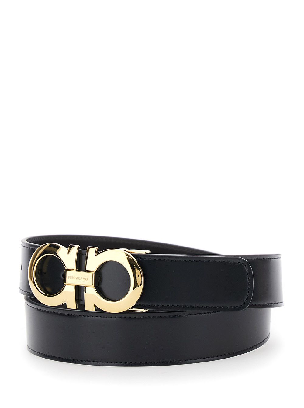 Salvatore Ferragamo Black Smooth Leather Belt with Gancini Buckle for Men Size ONE SIZE - 2 Thumbnail