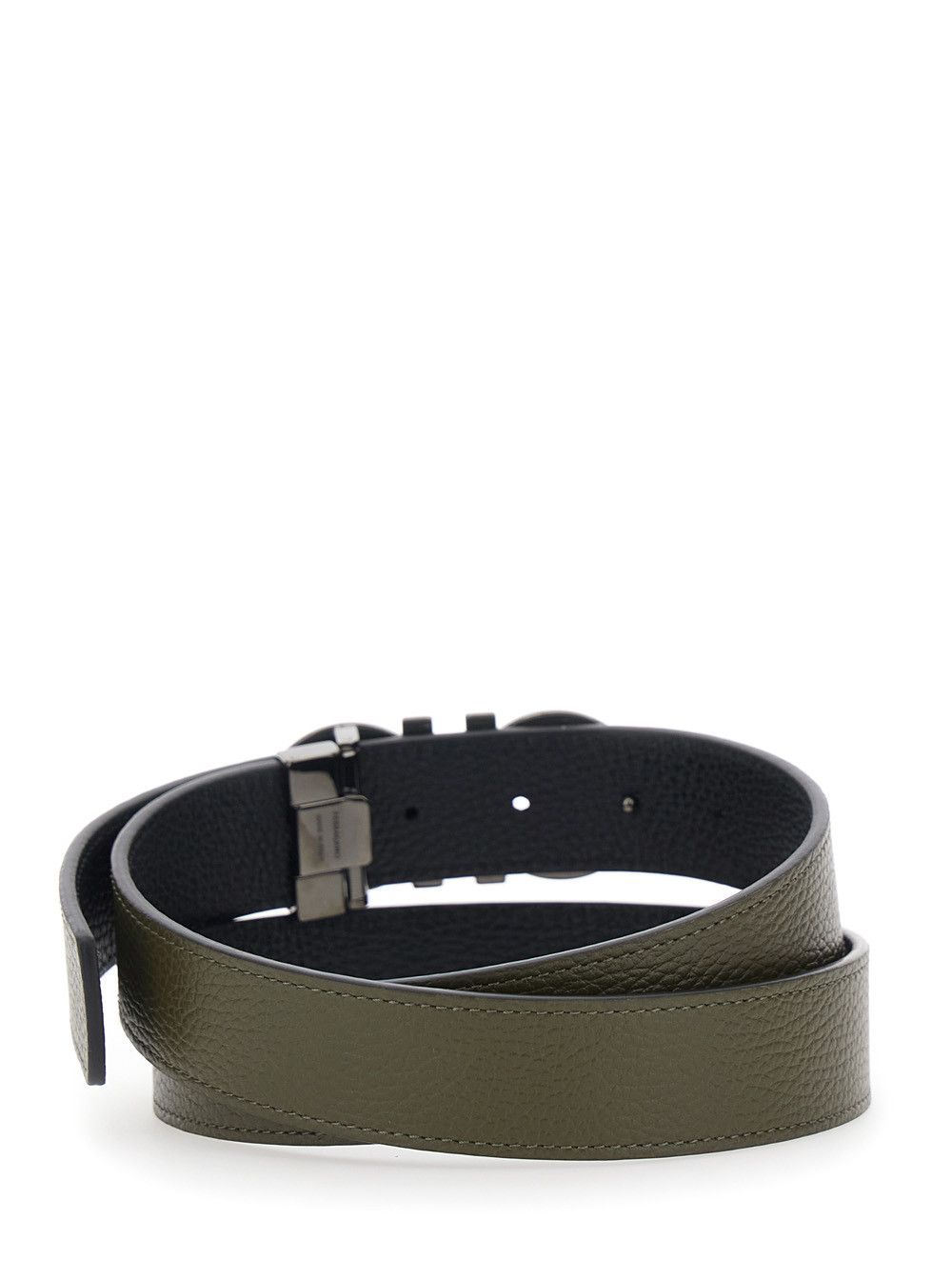Salvatore Ferragamo Green Reversible Belt with Gancini Buckle in Grained Leather for Men Size ONE SIZE - 3 Thumbnail