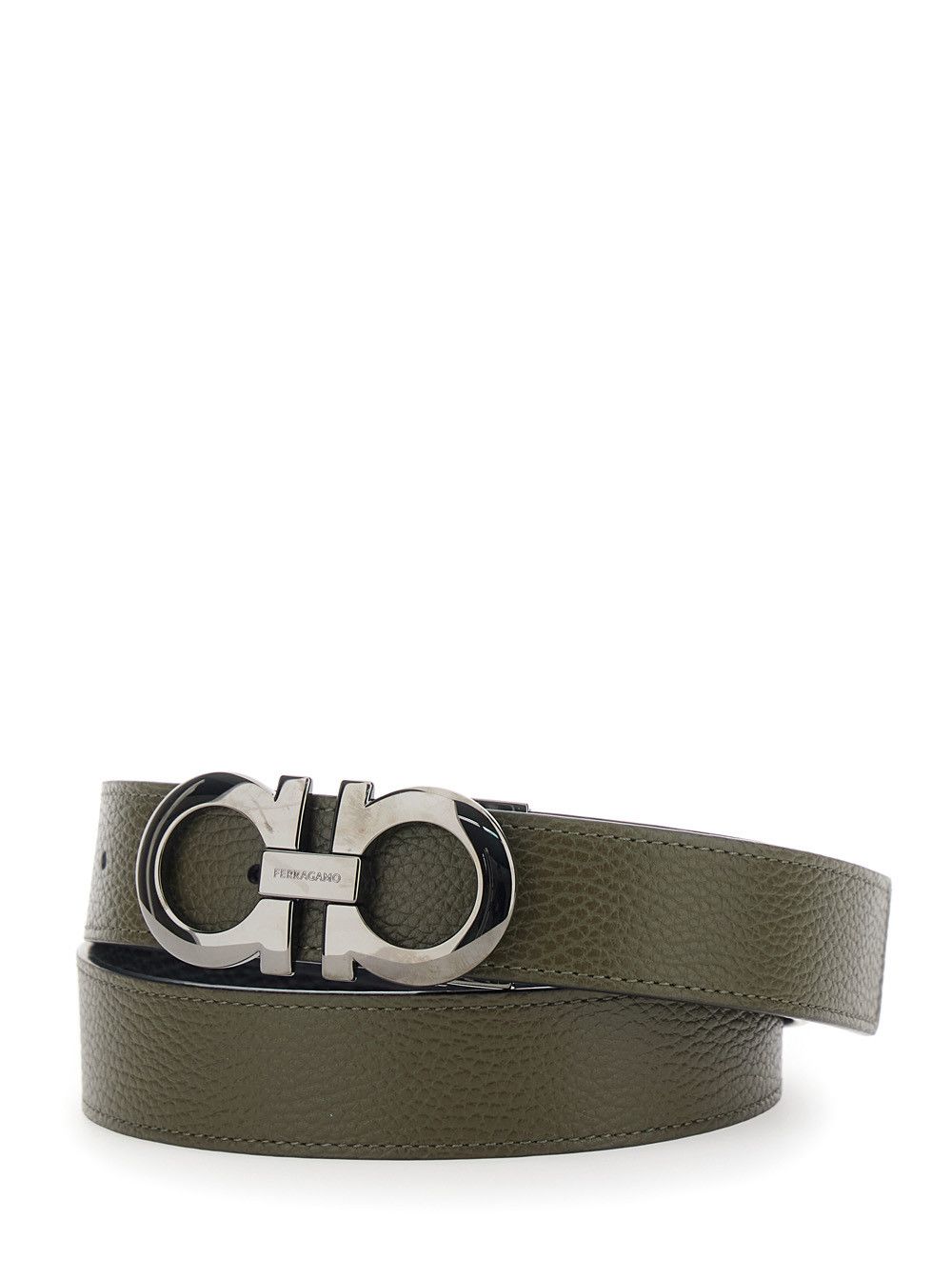 Salvatore Ferragamo Green Reversible Belt with Gancini Buckle in Grained Leather for Men Size ONE SIZE - 2 Thumbnail
