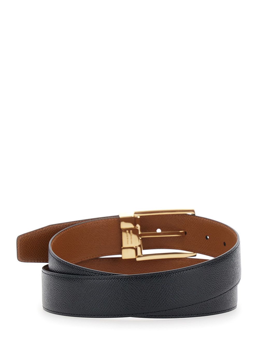 Salvatore Ferragamo Black Reversible Belt with Gancini Buckle in Hammered Leather for Men Size ONE SIZE - 3 Thumbnail