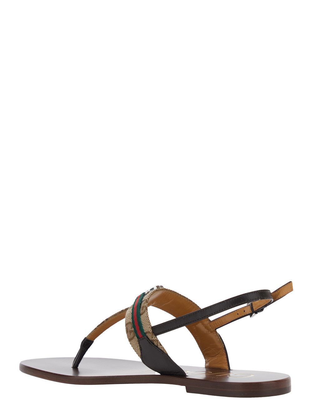 Gucci Beige 'Kika' Sandals Thong with GG Plate on the Front and Web Detail in GG Fabric and Leather for Women Size US 10 / IT 40 - 3 Thumbnail