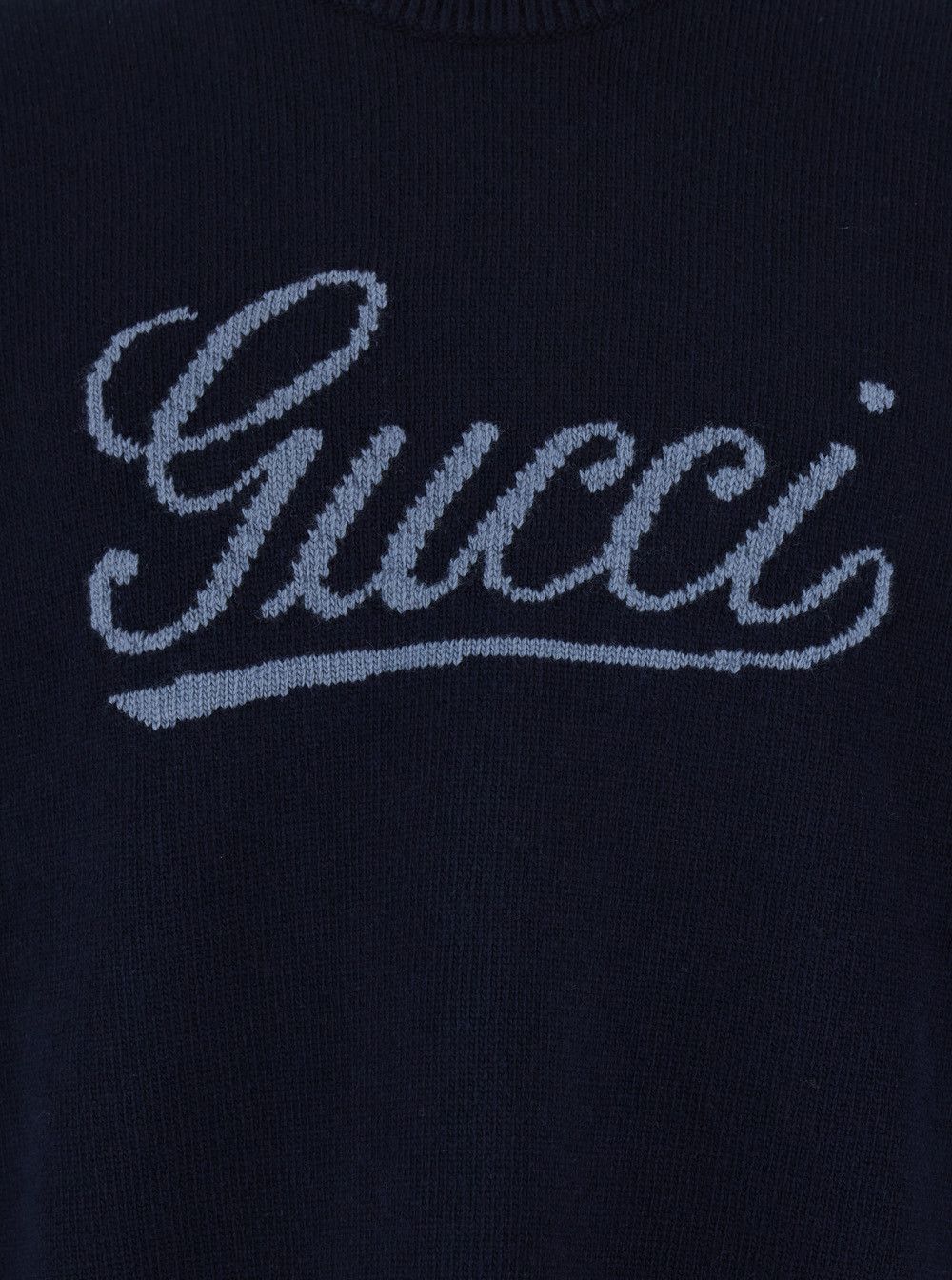 Gucci Blue Crew Neck Sweater with Logo Embroidery on the Front in Wool for Men Size US L / EU 52-54 / 3 - 3 Thumbnail