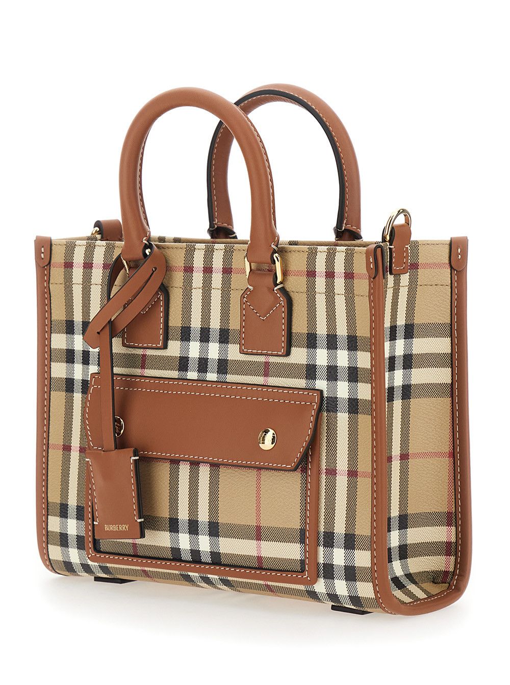 Burberry Freya Beige Mini Handbag with All-Over Check Motif and Log Tag in Fabric fro Women Size ONE SIZE - 2 Thumbnail
