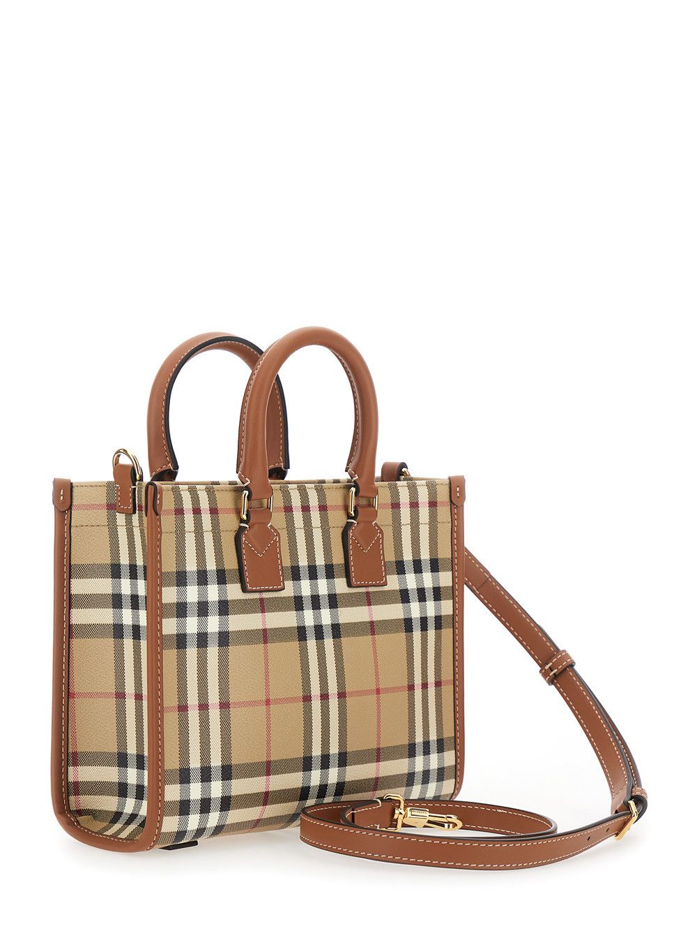 Burberry Freya Beige Mini Handbag with All-Over Check Motif and Log Tag in Fabric fro Women Size ONE SIZE - 3 Thumbnail