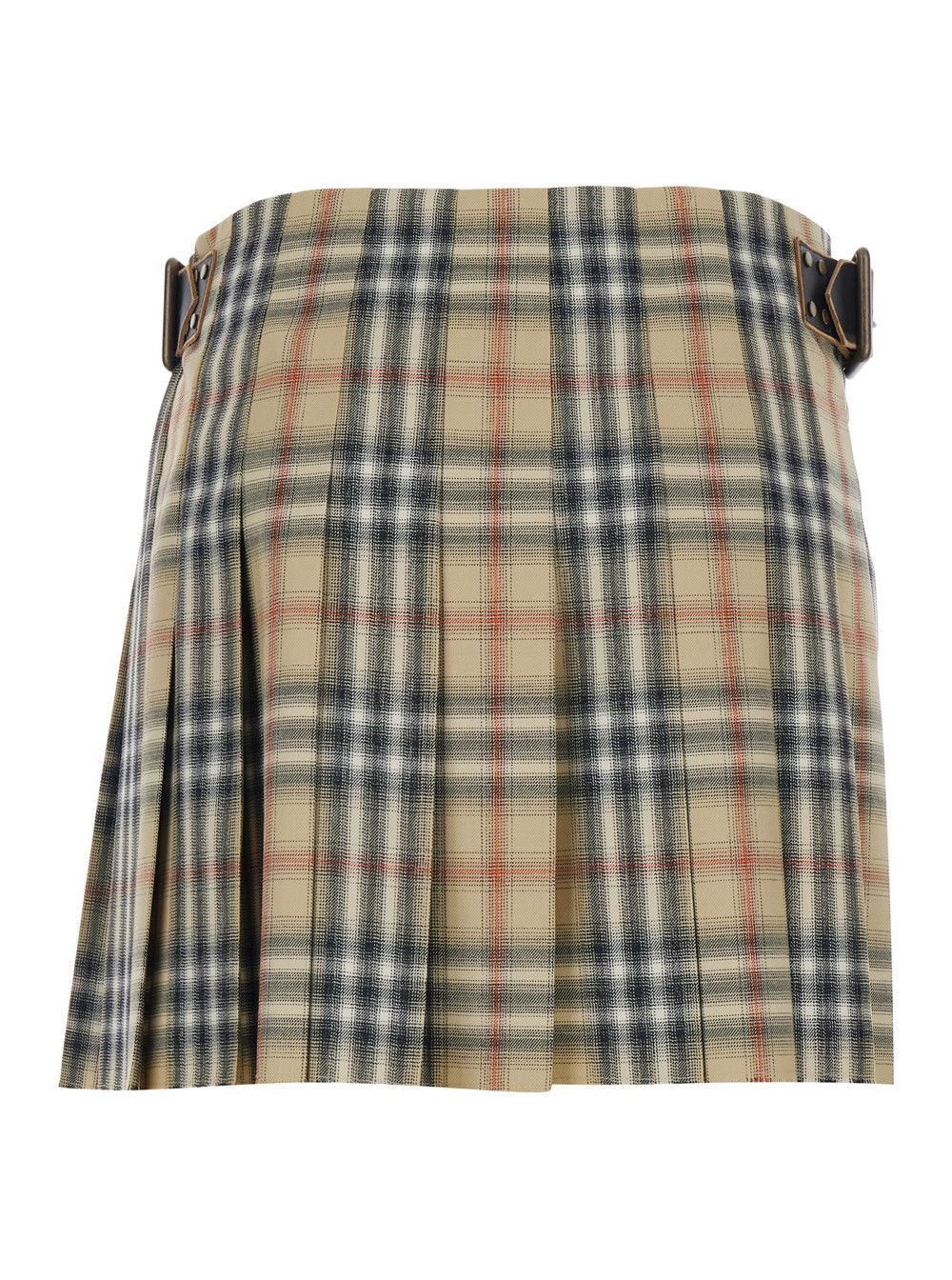 Burberry Beige Skirt with Adjustable Belt and All-Over Check Motif in Wool for Women Size 26" / US 2 / IT 38 - 2 Thumbnail