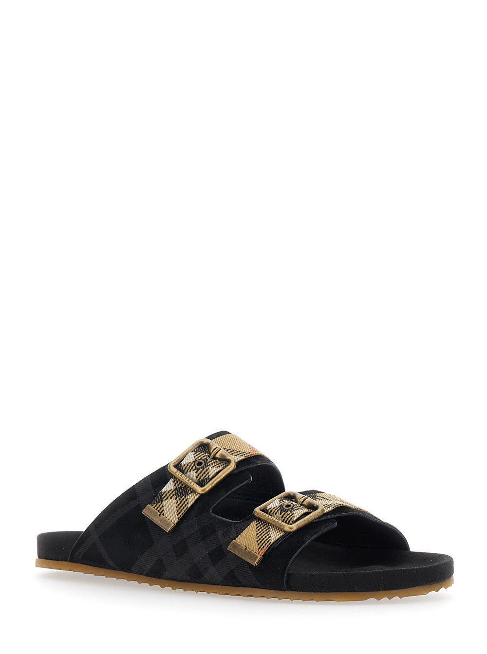Burberry 'Urchin' Black Sandals with Adjustable Buckle and Check Motif in Leather Blend for Men Size US 11 / EU 44 - 2 Thumbnail