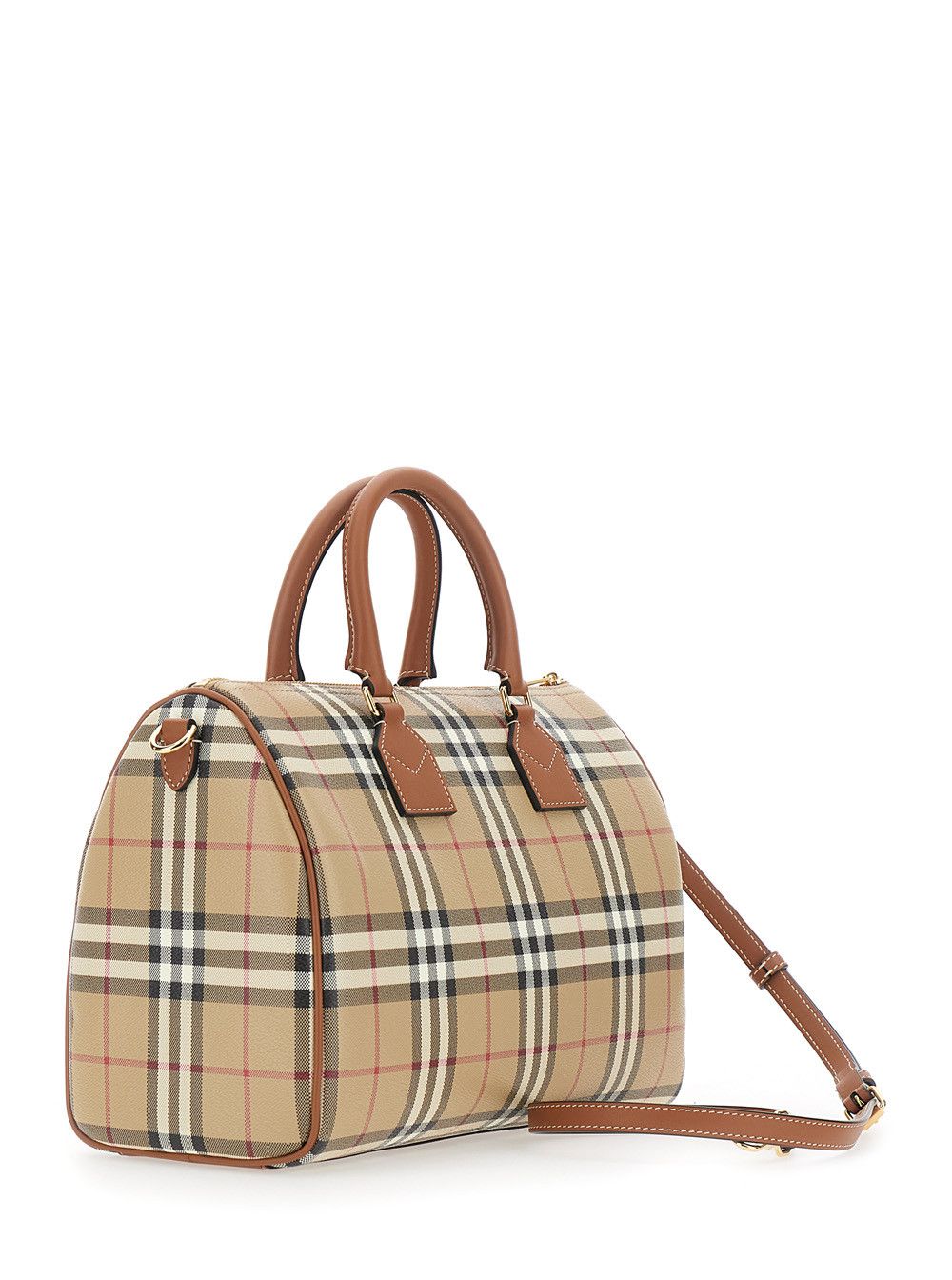 Burberry Bowling Beige Handbag with All-Over Check Motif and Lock and Key Detail in Fabric for Women Size ONE SIZE - 3 Thumbnail
