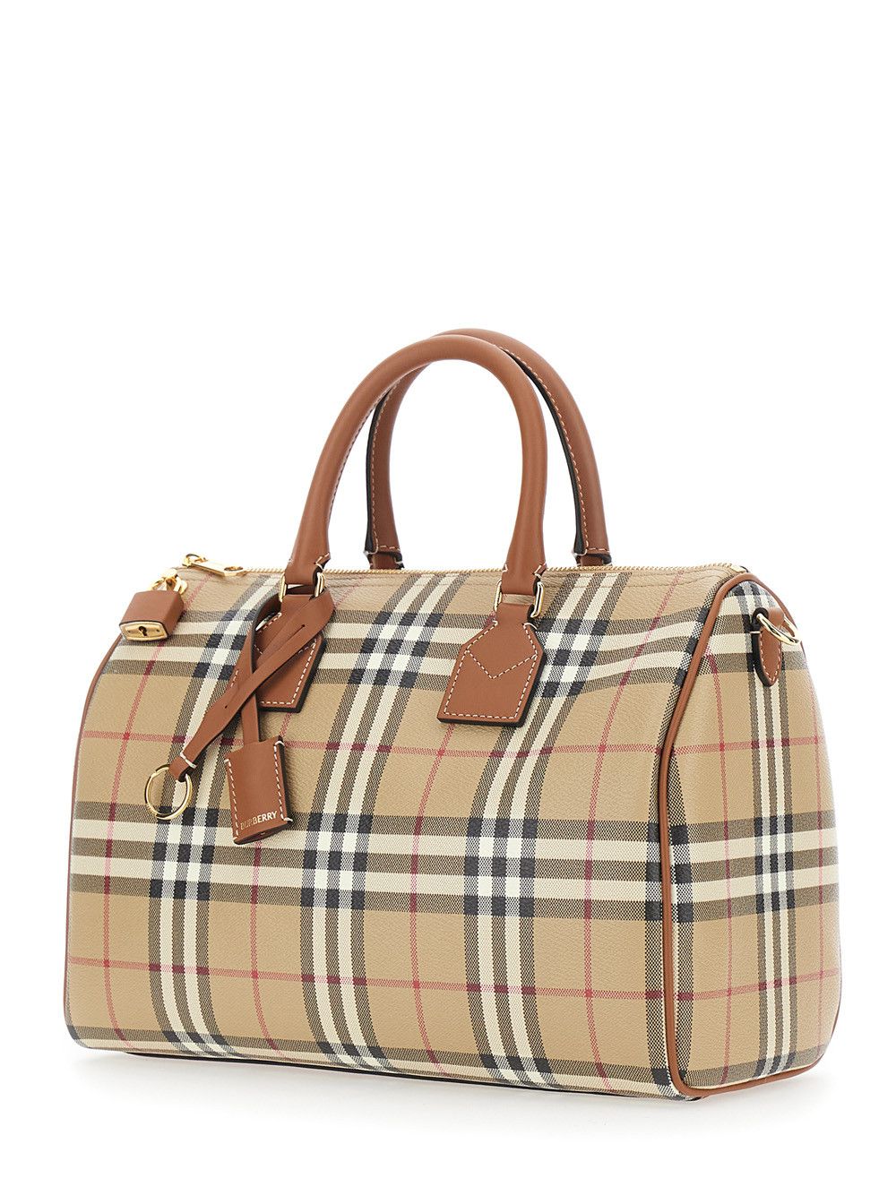 Burberry Bowling Beige Handbag with All-Over Check Motif and Lock and Key Detail in Fabric for Women Size ONE SIZE - 2 Thumbnail