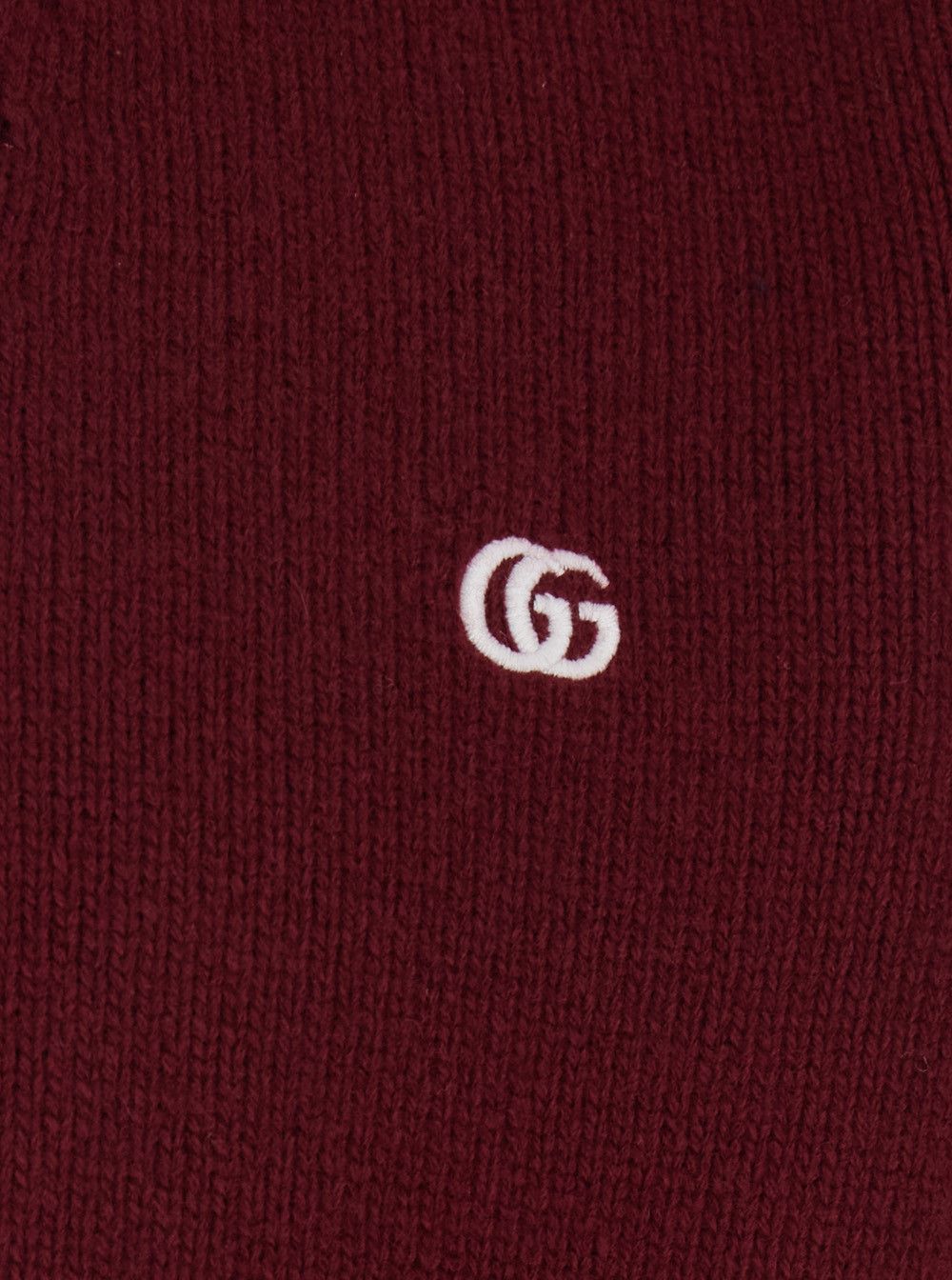 Gucci Bordeaux Cashmere Cardigan with V-Neck and GG Embroidery for Men Size US M / EU 48-50 / 2 - 3 Thumbnail