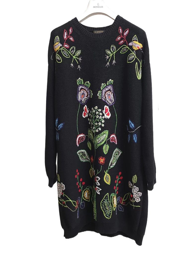Valentino Valentino Black Embroidered Sweater Dress Size US S / EU 44-46 / 1 - 2 Thumbnail