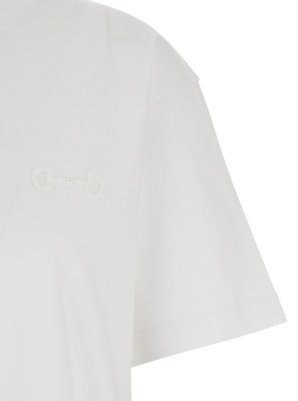 Gucci White Crew Neck T-Shirt with Tone-on-Tone Horsebit Embroidery on the Front in Cotton Women Size XS / US 0-2 / IT 36-38 - 3 Thumbnail