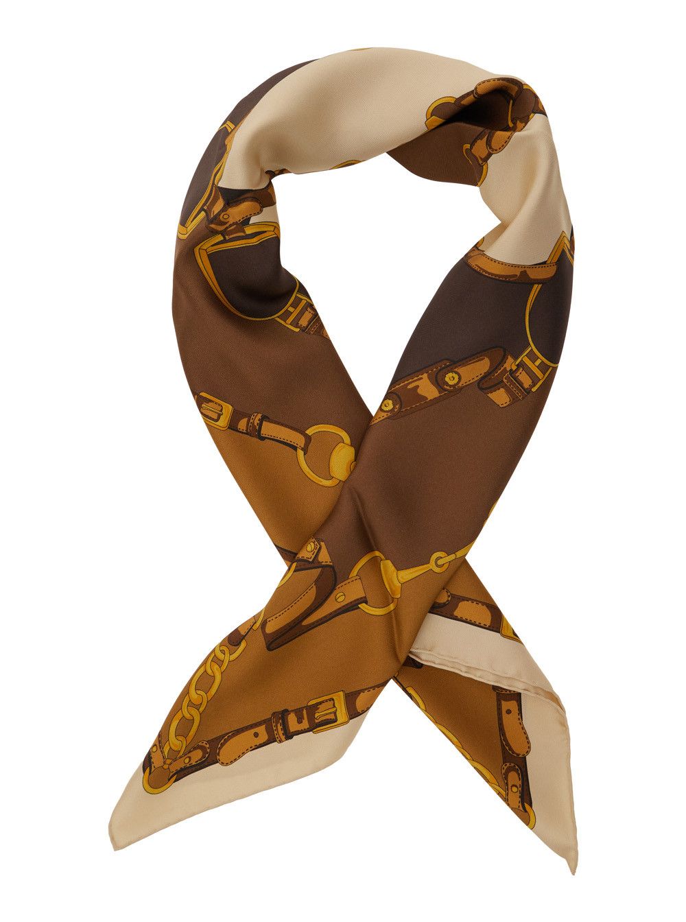 Gucci Brown Square Scarf with Chain Print and Logo Lettering in Silk for Women Size ONE SIZE - 2 Thumbnail