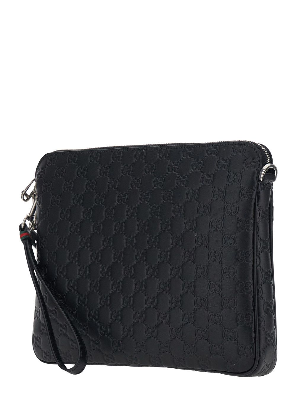 Gucci Black Emblem Shoulder Bag with Adjustable and Removable Strap and All-Over GG Pattern in Leather for Men Size ONE SIZE - 2 Thumbnail