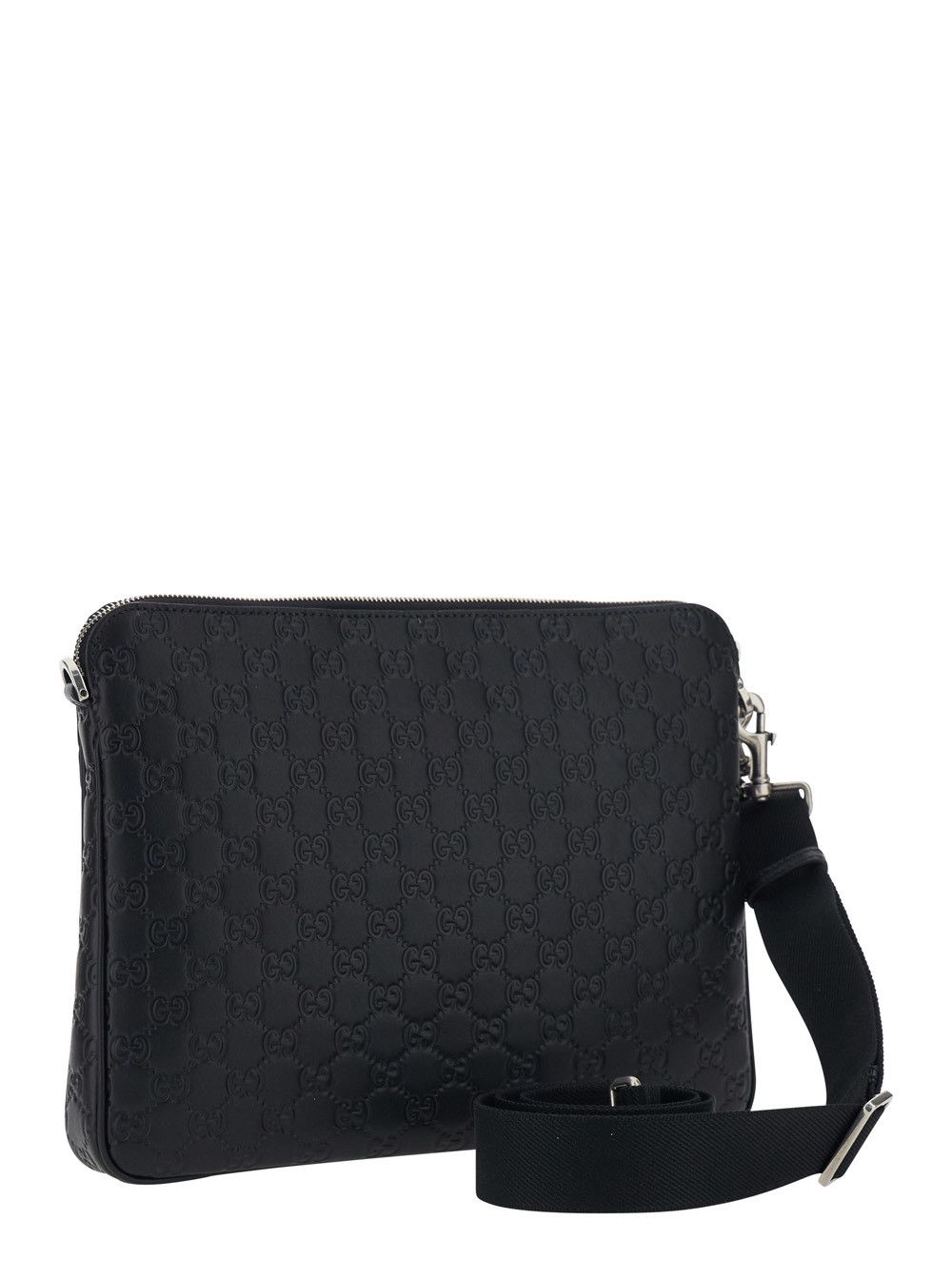 Gucci Black Emblem Shoulder Bag with Adjustable and Removable Strap and All-Over GG Pattern in Leather for Men Size ONE SIZE - 3 Thumbnail