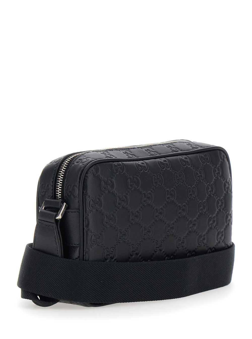 Gucci Black Emblem Shoulder Bag with Adjustable Strap and All-Over GG Pattern in Leather for Men Size ONE SIZE - 3 Thumbnail