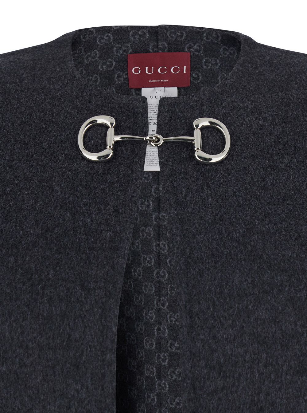 Gucci Black Cape with Horsebit Closure on the Front and GG Motif Lining in Wool and Silk for Women Size L / US 10 / IT 46 - 3 Thumbnail