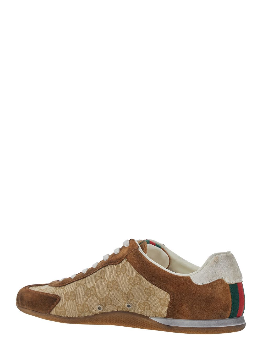 Gucci Beige Low Top Sneakers with Web Detail on Tongue and Heel in GG Fabric and Suede for Men Size US 8 / EU 41 - 3 Thumbnail