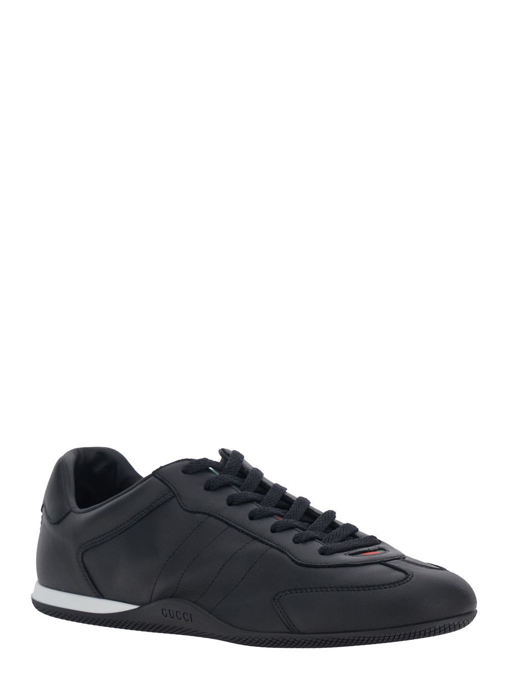 Gucci Black Low Top Sneakers with Web Detail in Leather for Men Size US 7 / EU 40 - 2 Thumbnail