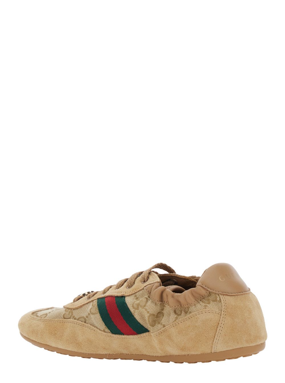 Gucci Beige Low Top Sneakers with GG Plaque on the Lace and Web Band on the Side in GG Canvas and Suede Woman Size US 9 / IT 39 - 3 Thumbnail