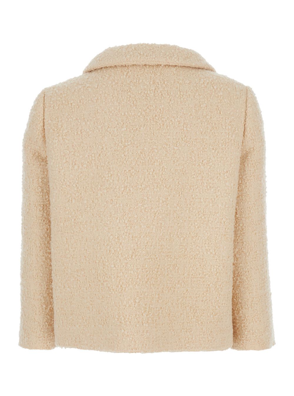 Beige Jacket with Classic Collar and VLogo Plaque on the Fornt in Wool Woman