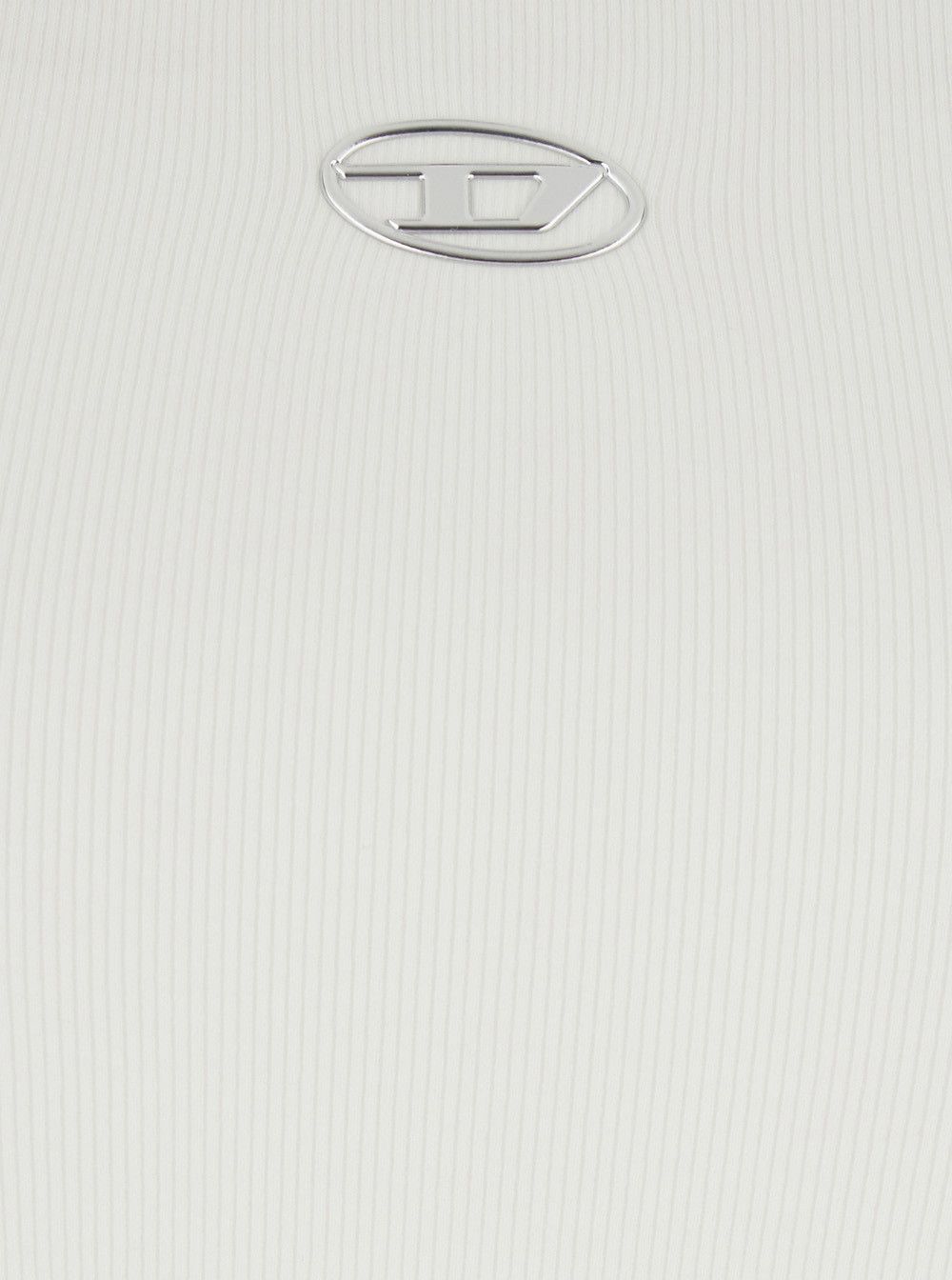Diesel Top 'DLogo' with DLogo on the Front in White Ribbed Cotton for Women Size L / US 10 / IT 46 - 3 Thumbnail