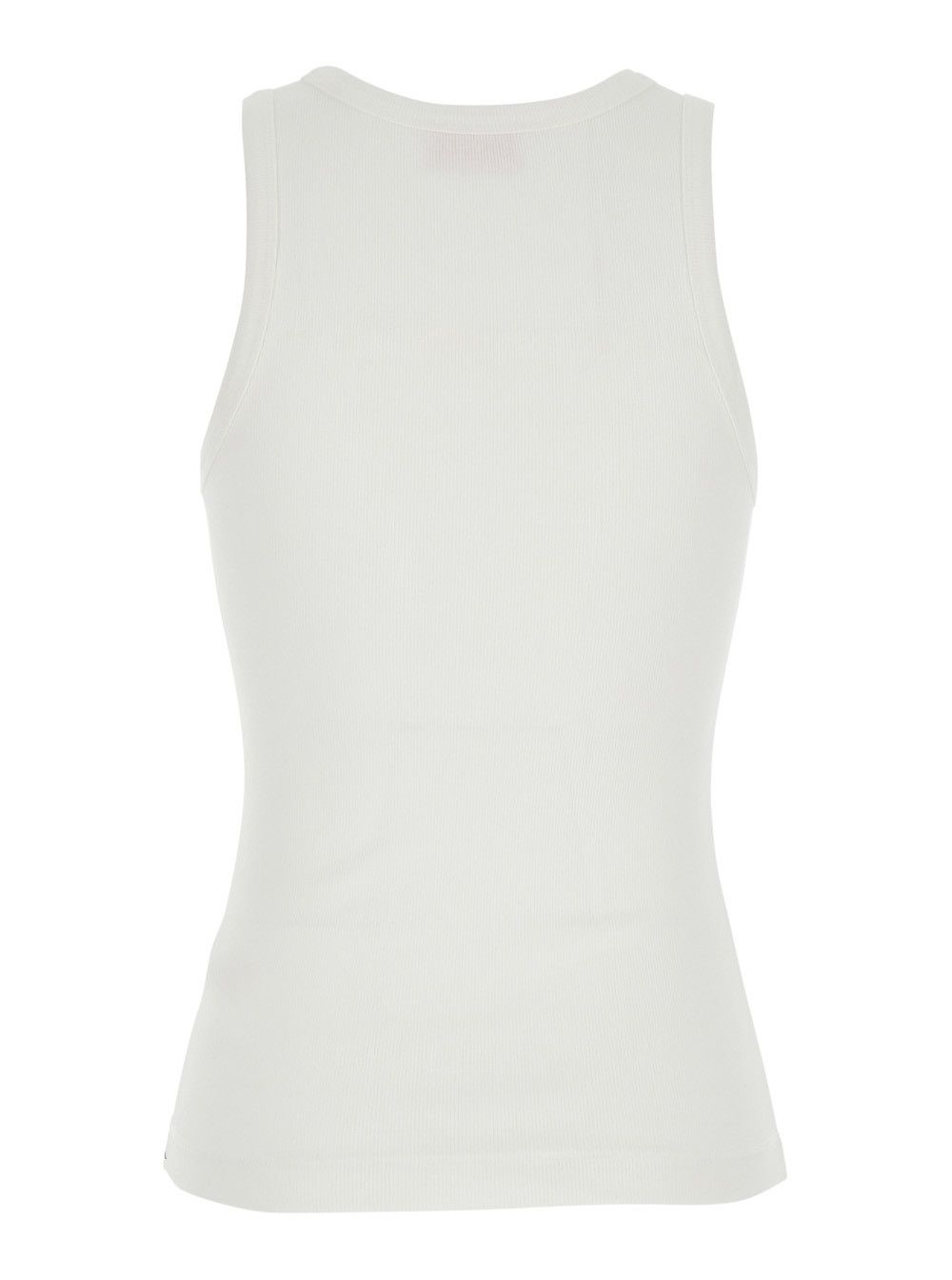 Diesel Top 'DLogo' with DLogo on the Front in White Ribbed Cotton for Women Size L / US 10 / IT 46 - 2 Thumbnail