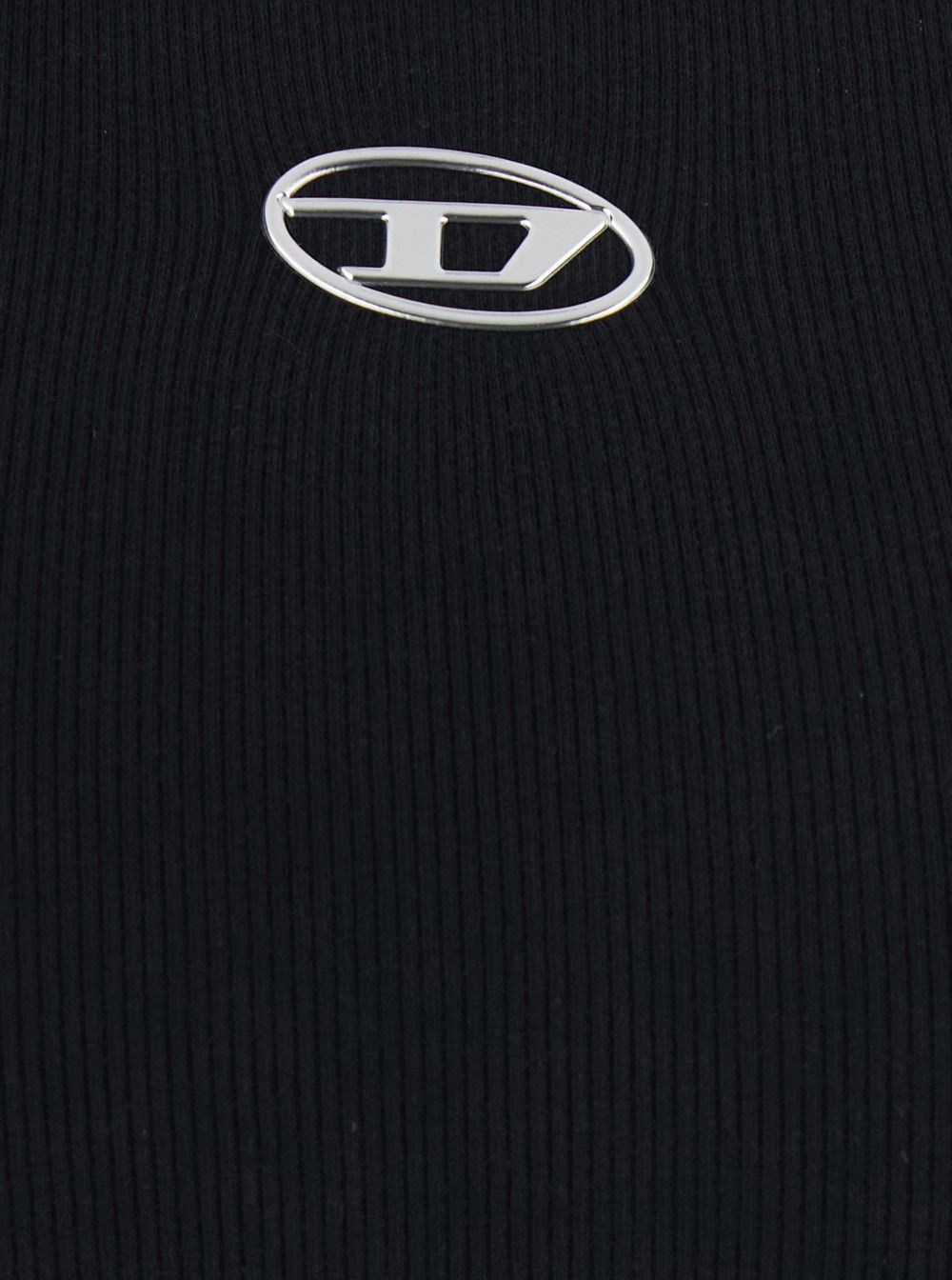 Diesel Top with DLogo on the Front in Black Ribbed Cotton for Women Size XS / US 0-2 / IT 36-38 - 3 Thumbnail